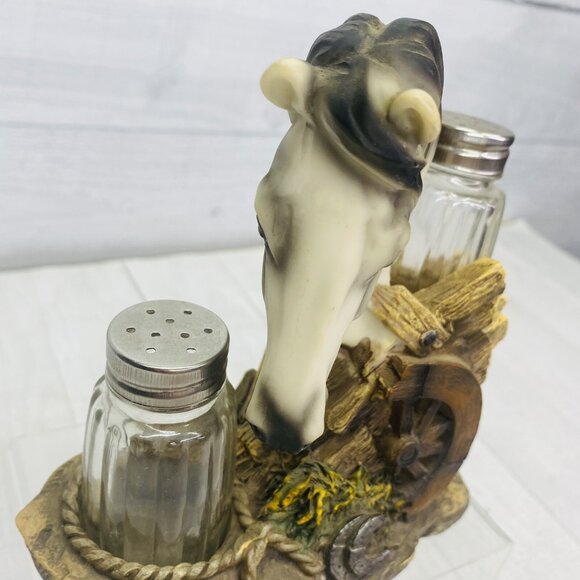 DWK 2010 Animal Gray Black Horse Resin Holder w Salt And Pepper Shaker Set 3 - Picture 2 of 15